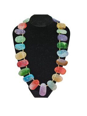 Multicolor Gemstone Statement Necklace Adjustable Chain Chunky Bold Beautiful